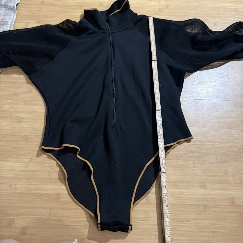 Adidas X Ivy Park Women's Size 1X Black Mesh Poof Sleeve Bodysuit Gold Beyoncé - Picture 6 of 6